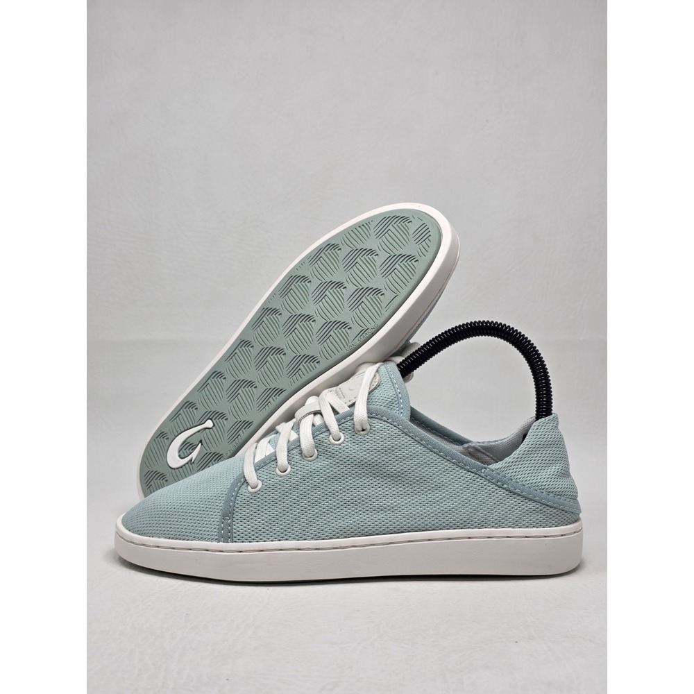Olukai Pehuea Li Womens Size 6 Pale Aqua White Casual Lace Up Slip On Shoes NEW
